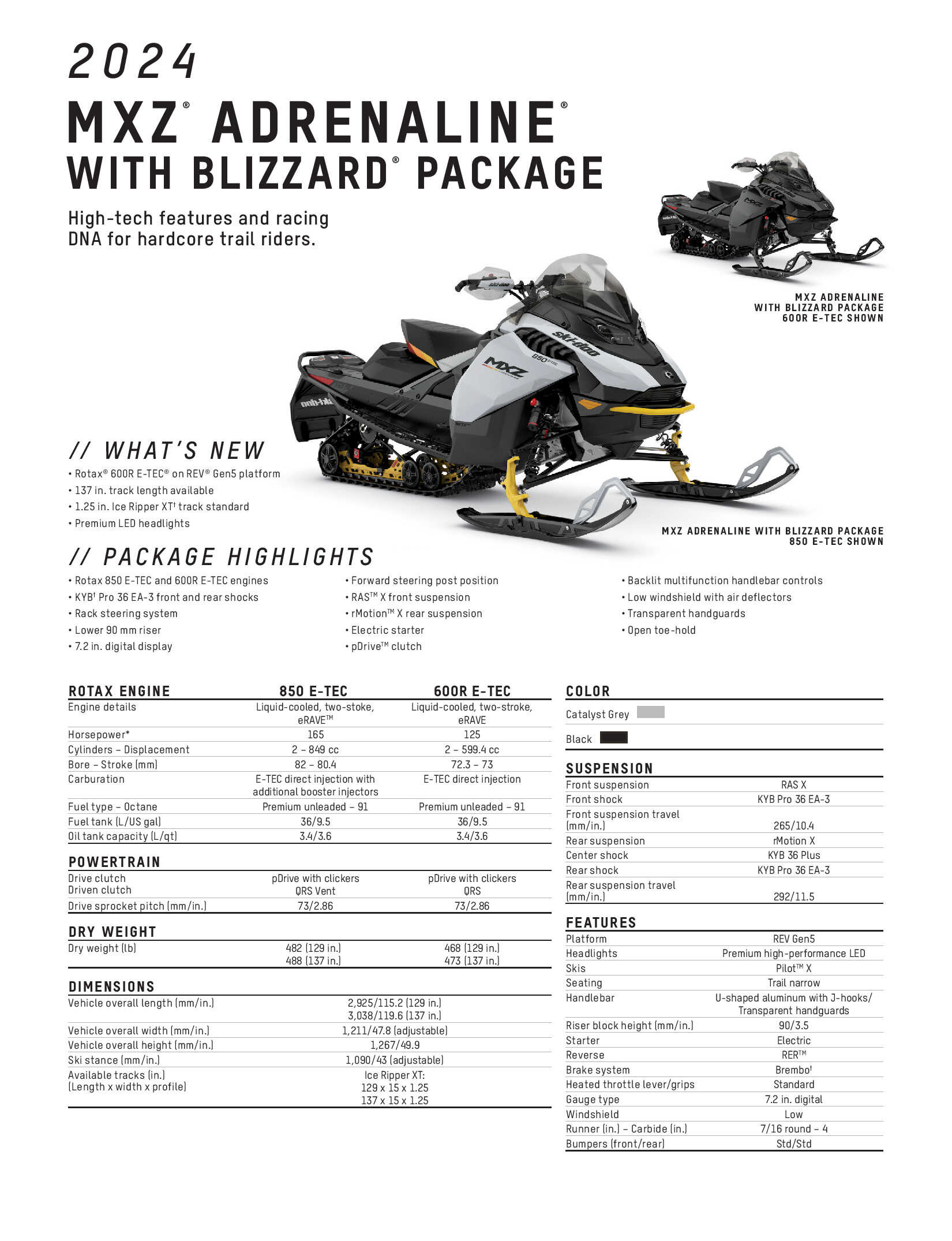 2024 Ski-Doo MXZ Blizzard Specs