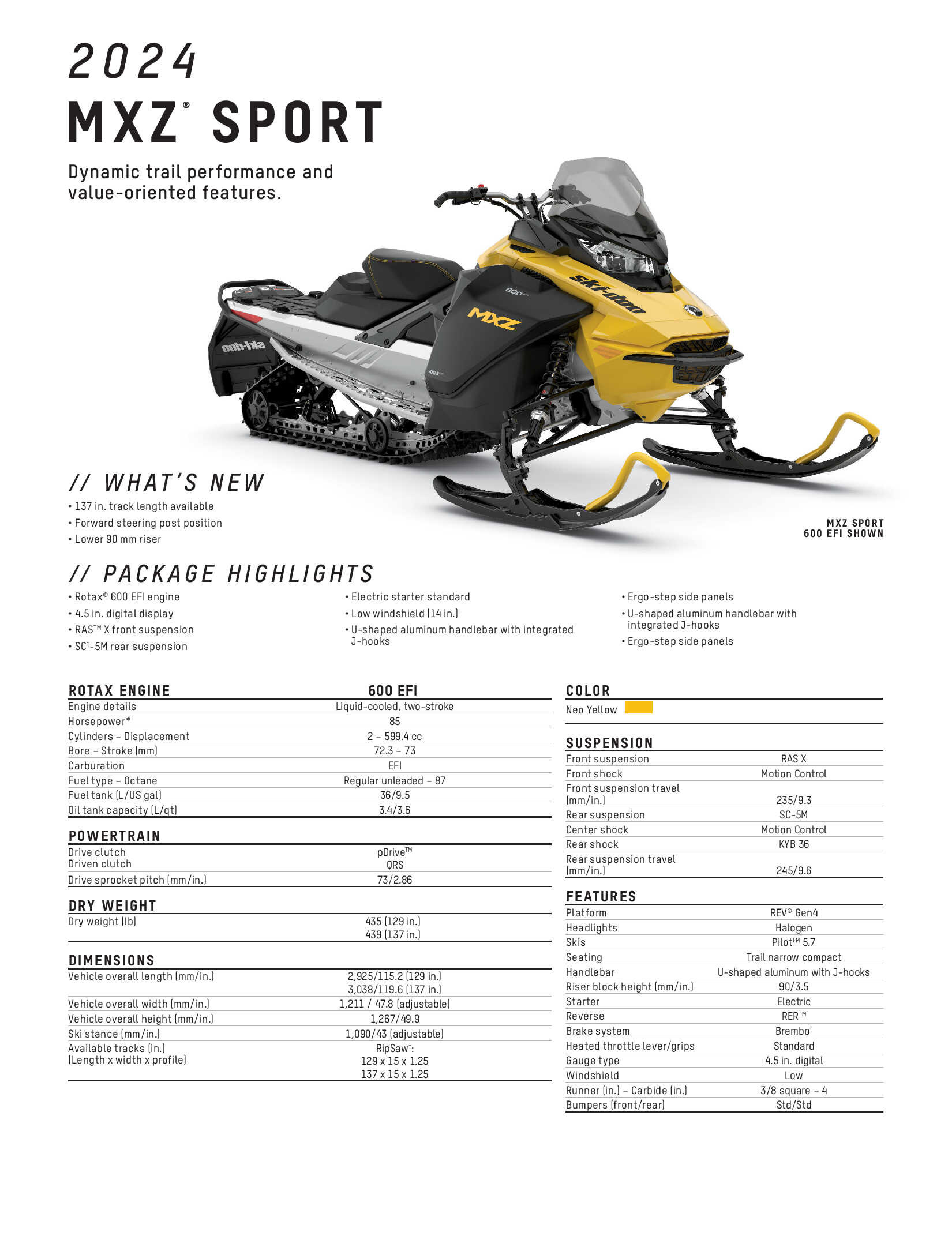 2024 Ski-Doo MXZ Sport Specs
