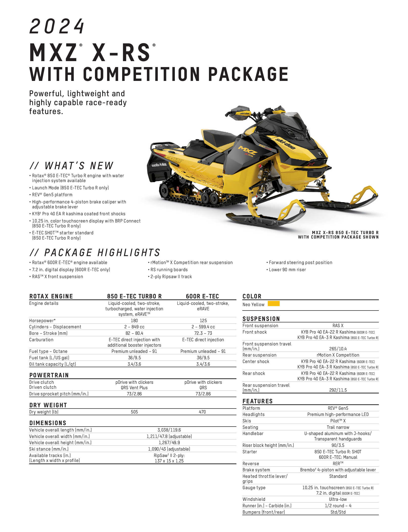 2024 Ski-Doo MXZ X-RS Competition Package Specs
