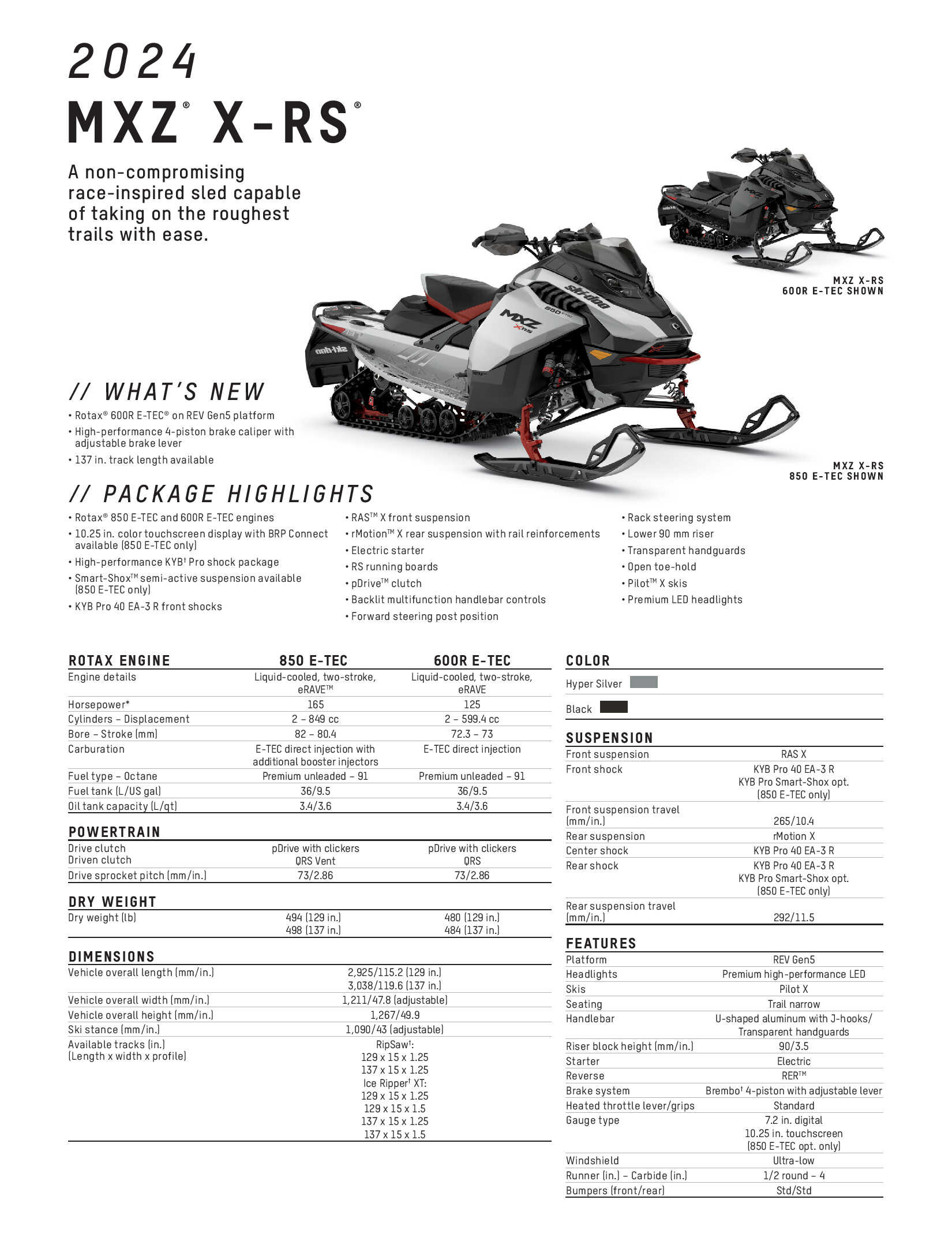 2024 Ski-Doo MXZ X-RS Specs