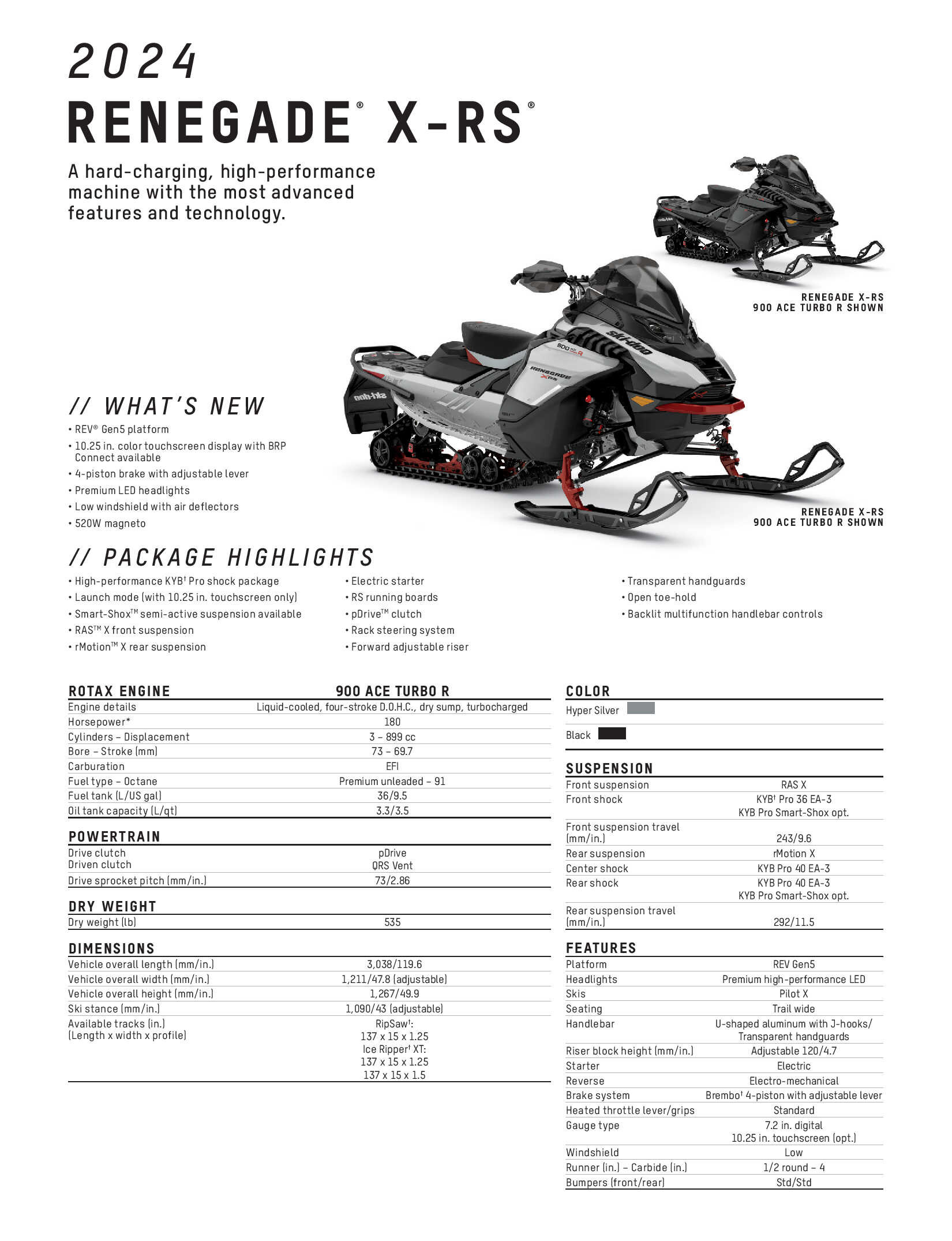 2024 Ski-Doo Renegade X-RS Specs