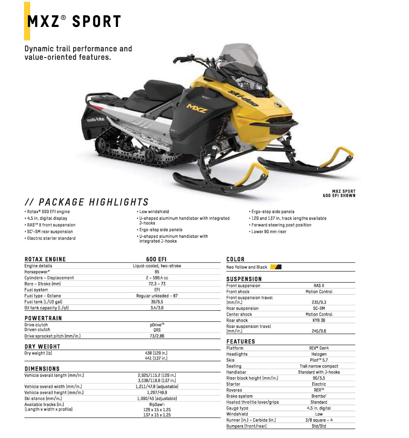 2025 Ski Doo Specs MXZ Sport