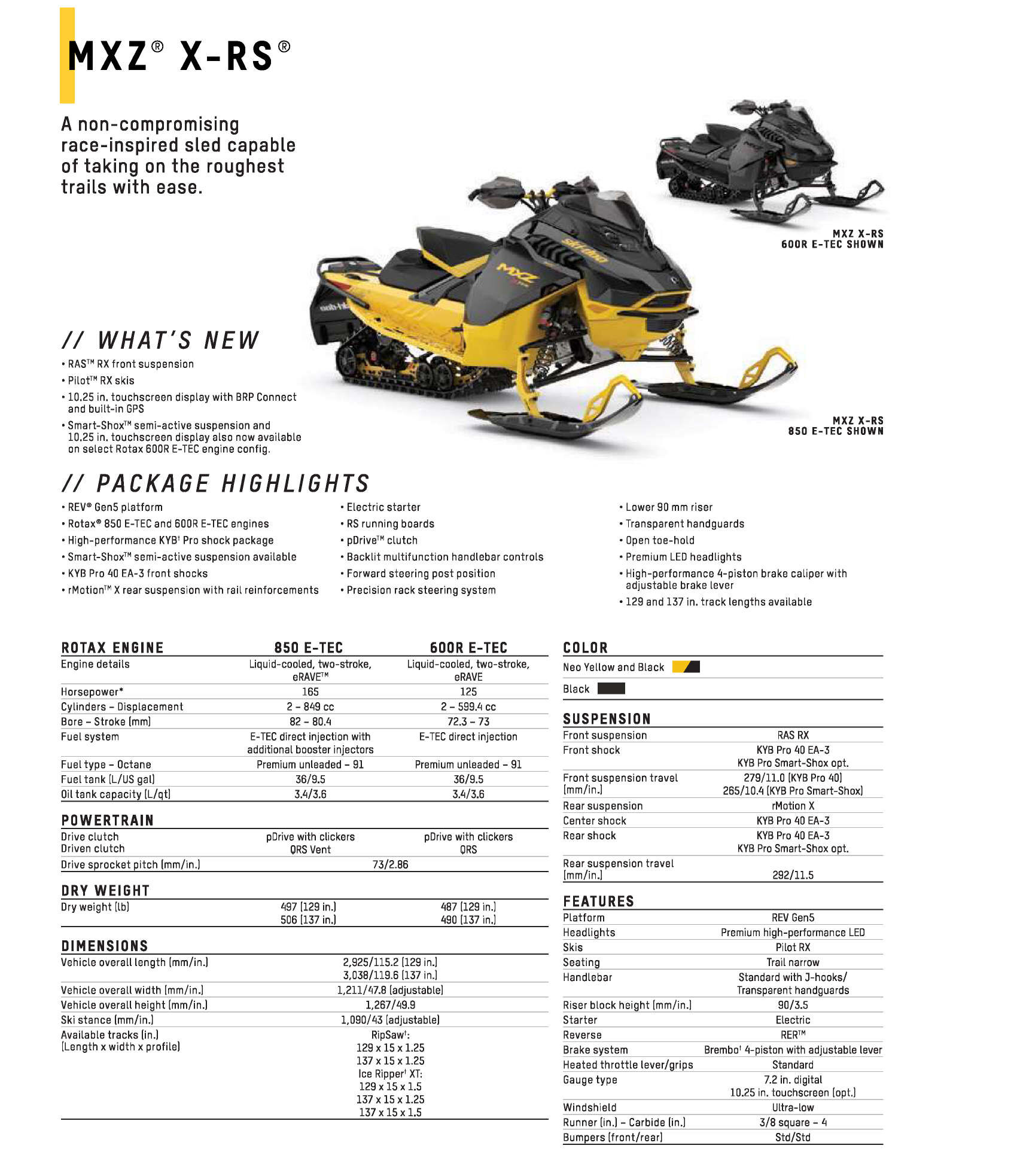 2025 Ski Doo Specs MXZ X-RS