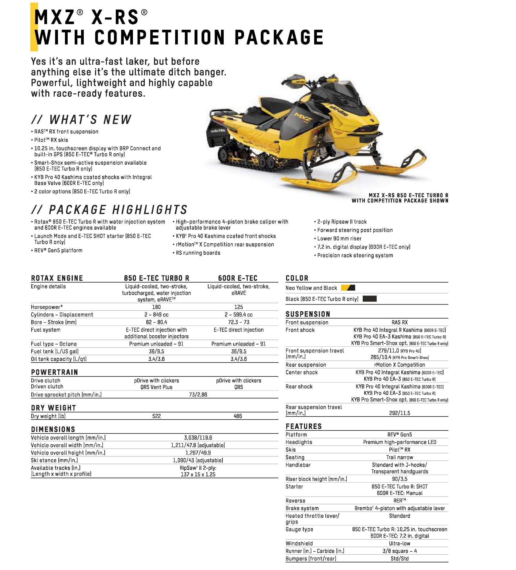 2025 Ski Doo Specs MXZ X-RS Competition Package